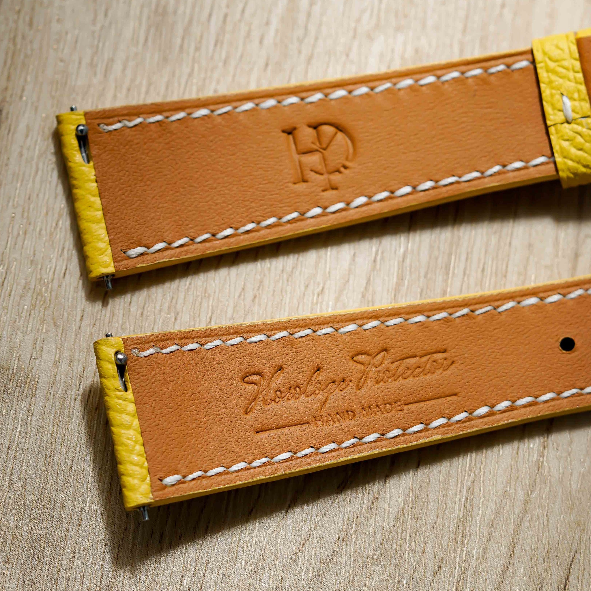 Hand made epsom leather strap in Jaune de Naples