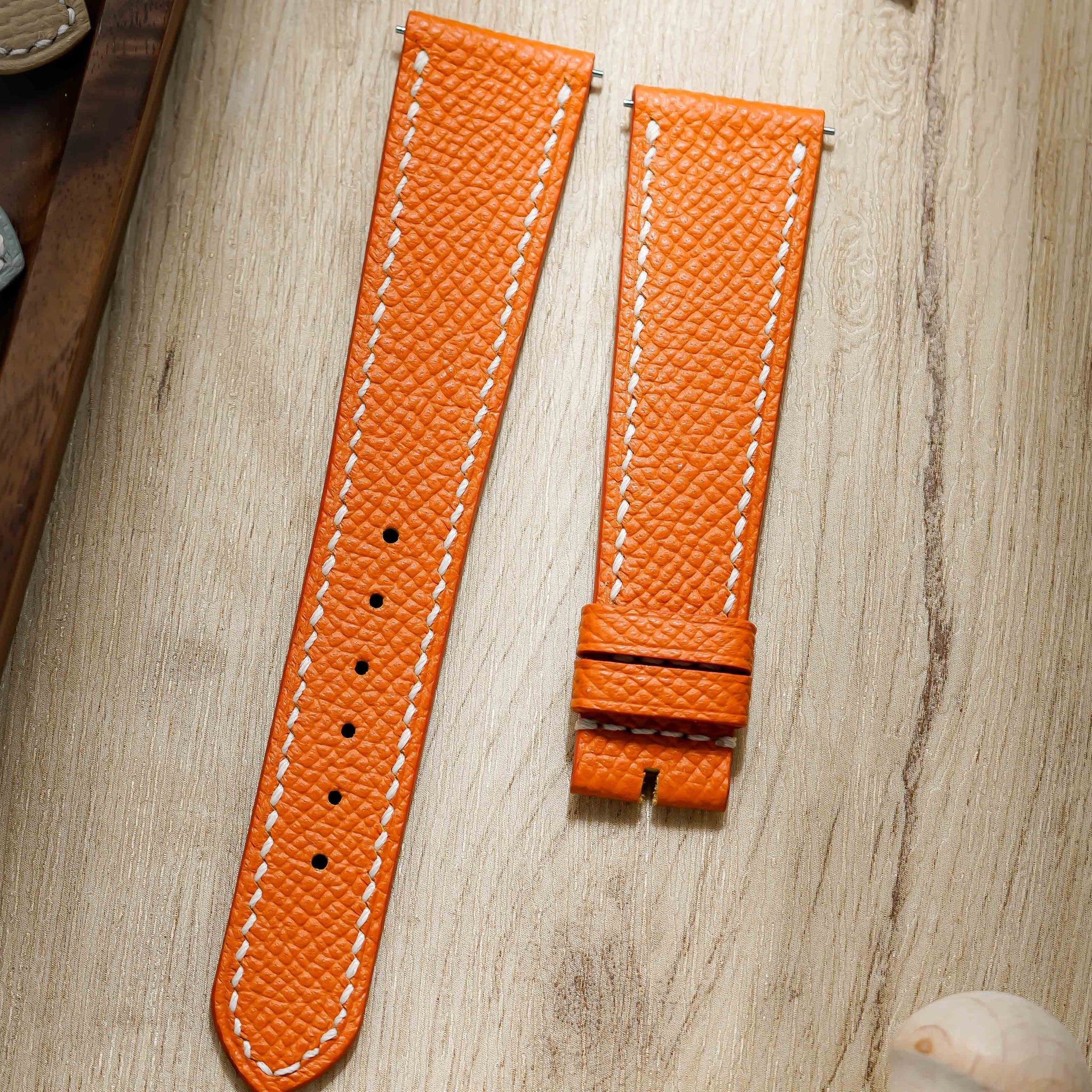 Hand made epsom leather strap in Orange