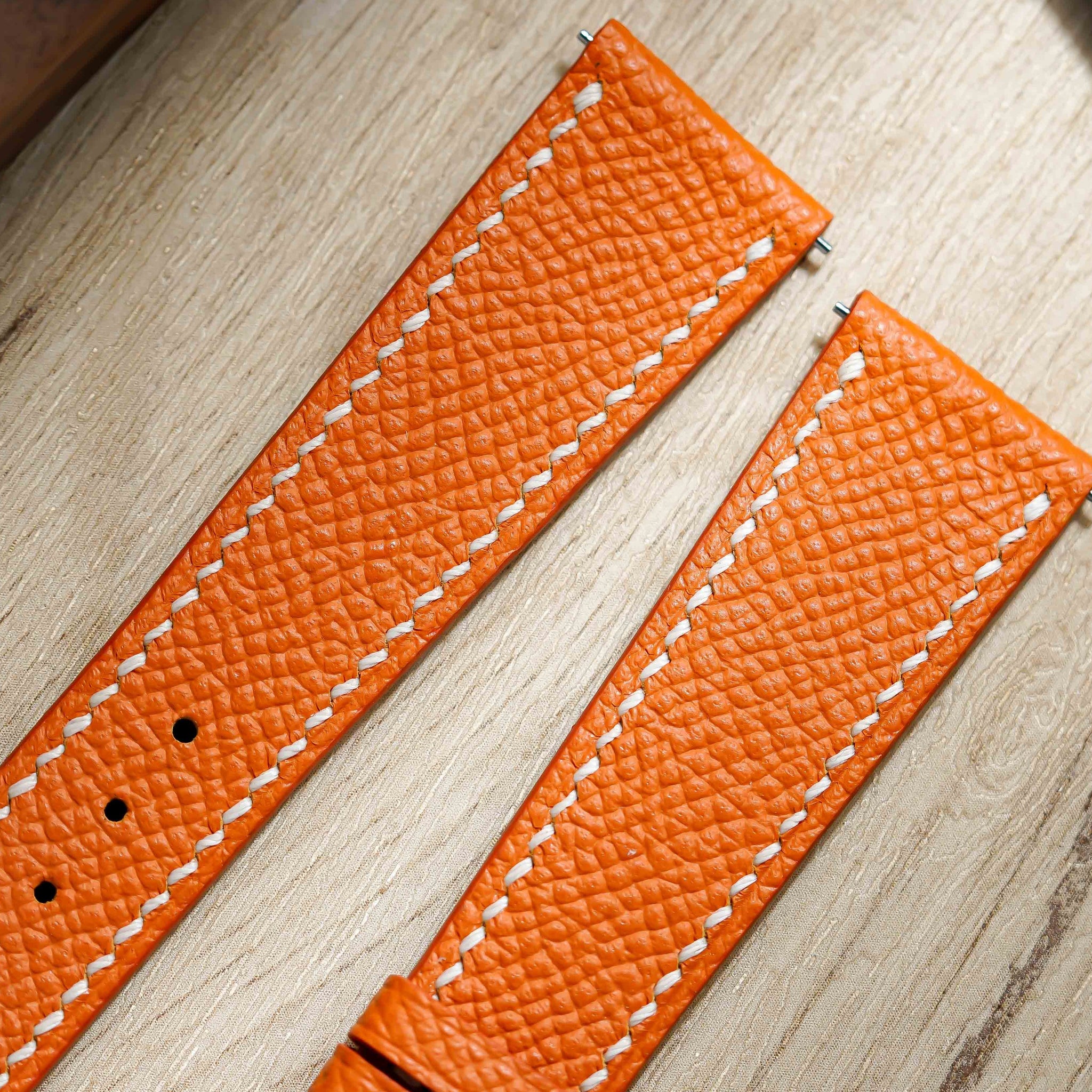 Hand made epsom leather strap in Orange