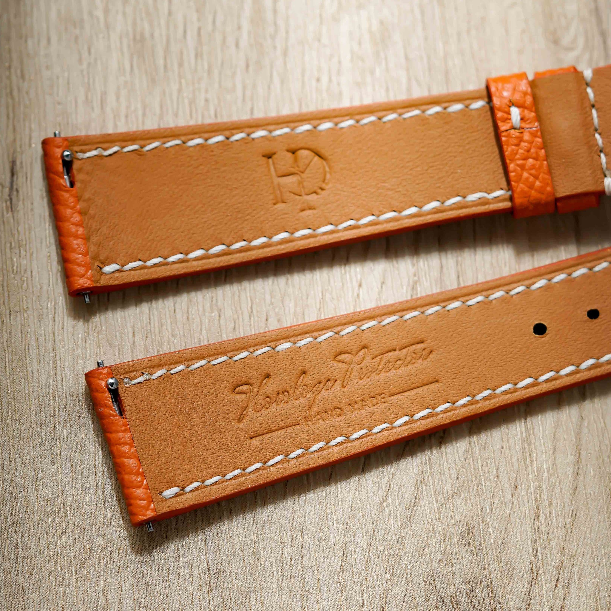 Hand made epsom leather strap in Orange