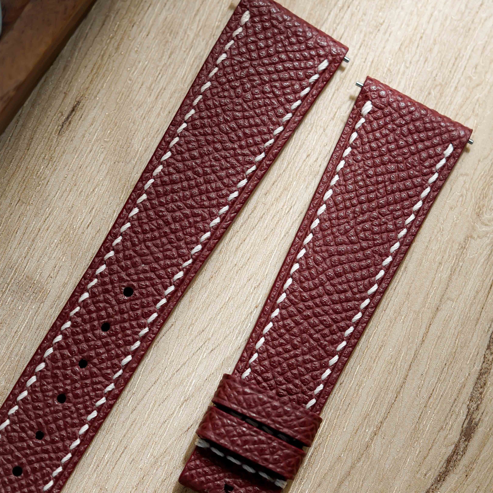 Hand made epsom leather strap in Rouge