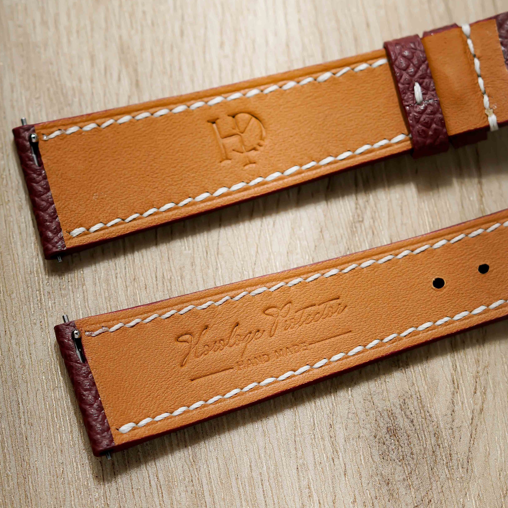 Hand made epsom leather strap in Rouge