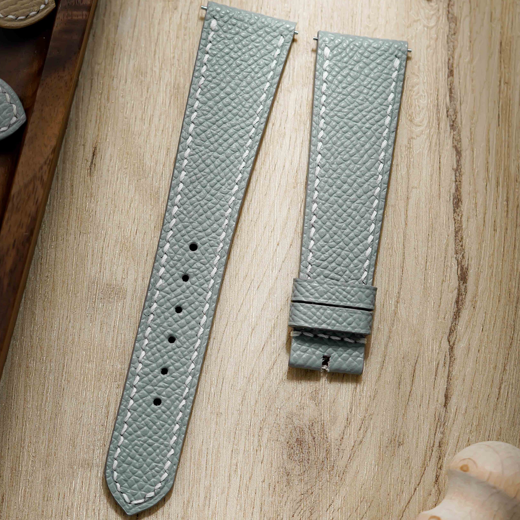 Hand made epsom leather strap in Gris Mouette