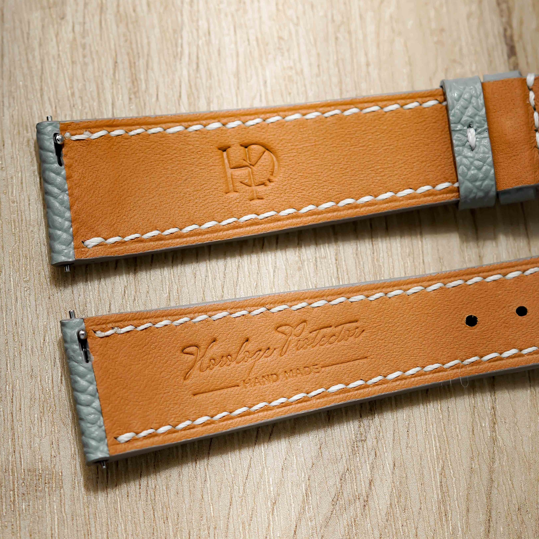 Hand made epsom leather strap in Gris Mouette