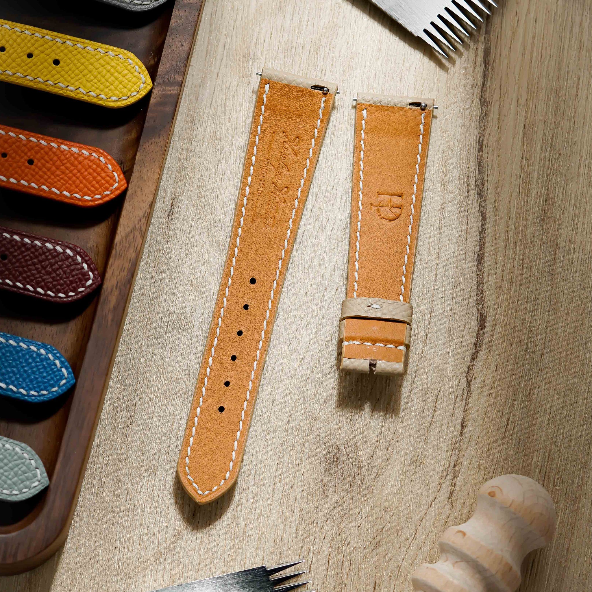 Hand made epsom leather strap in Tremch