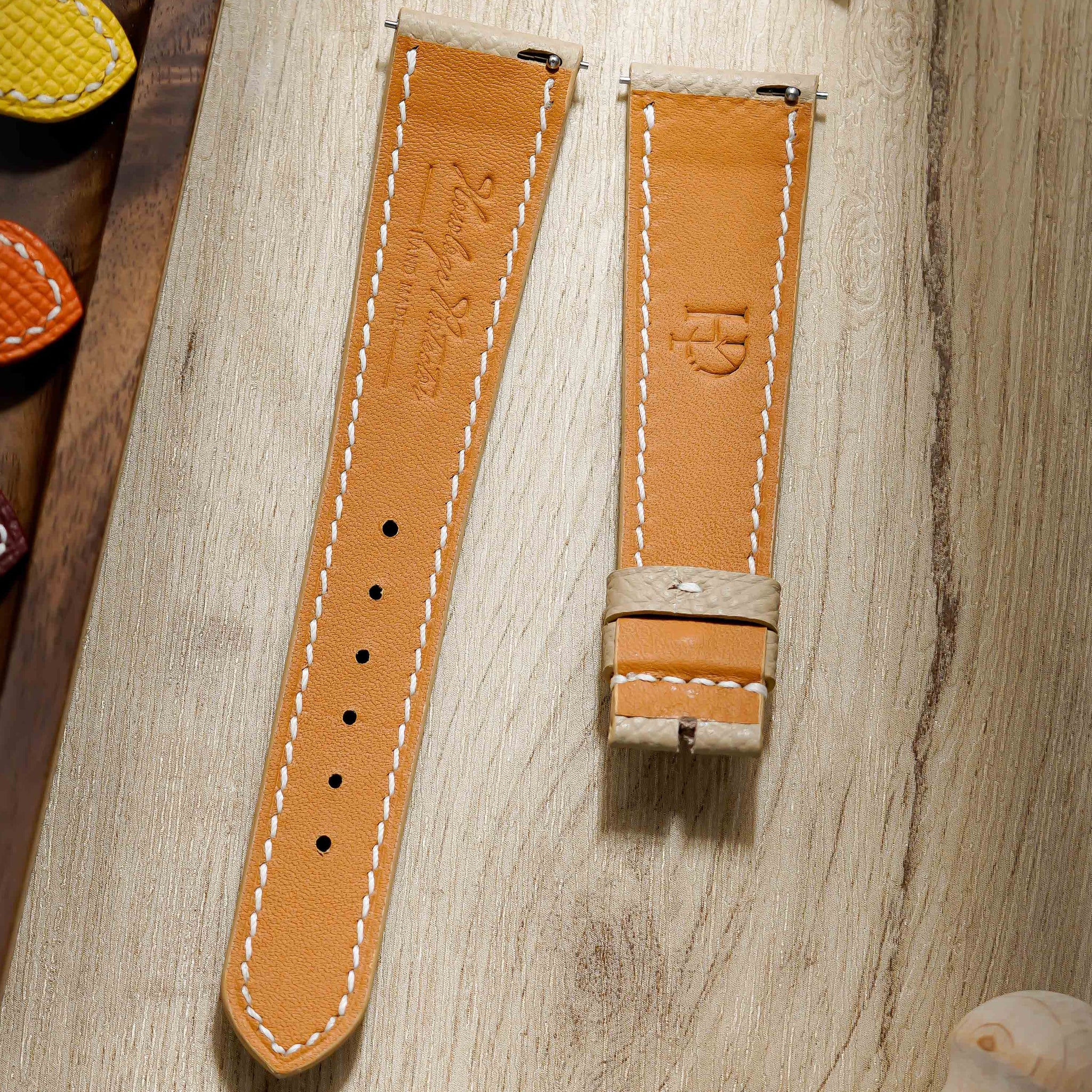 Hand made epsom leather strap in Tremch