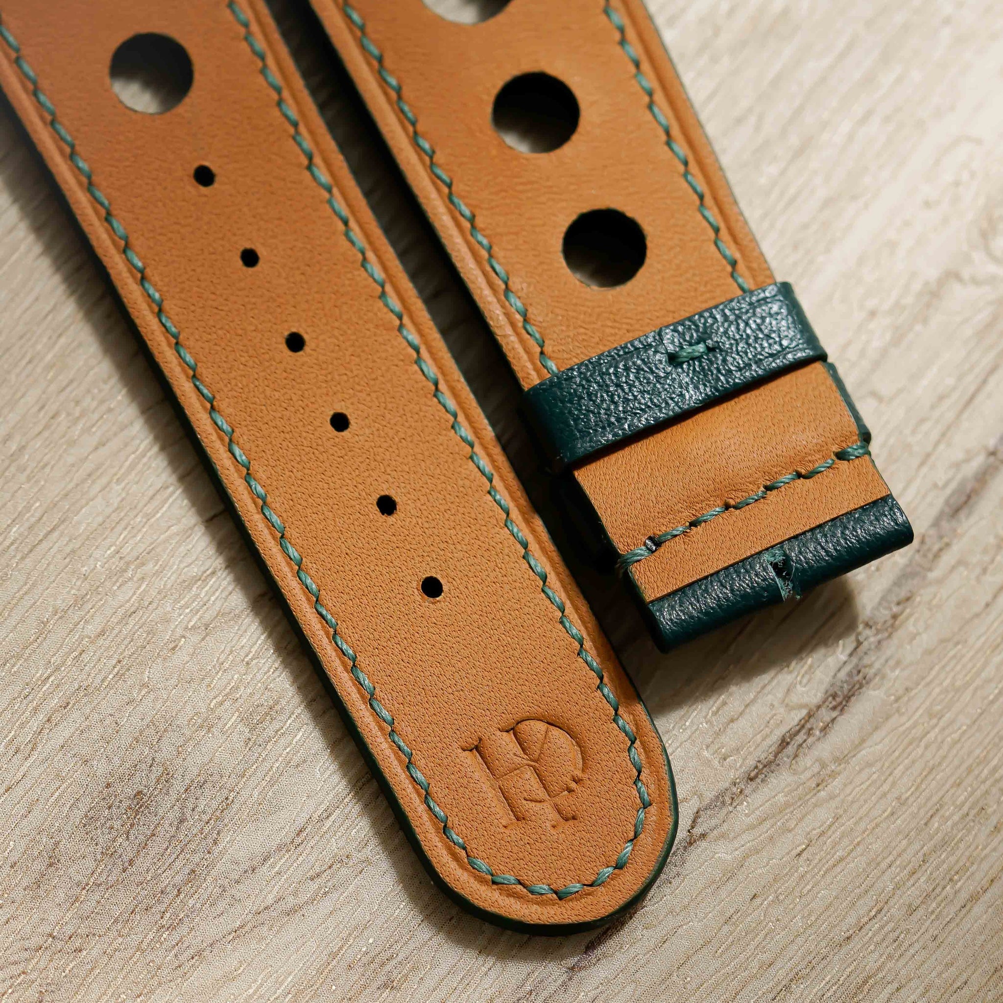 Hand made swift leather strap in Vert Cypress for M.A.D.1