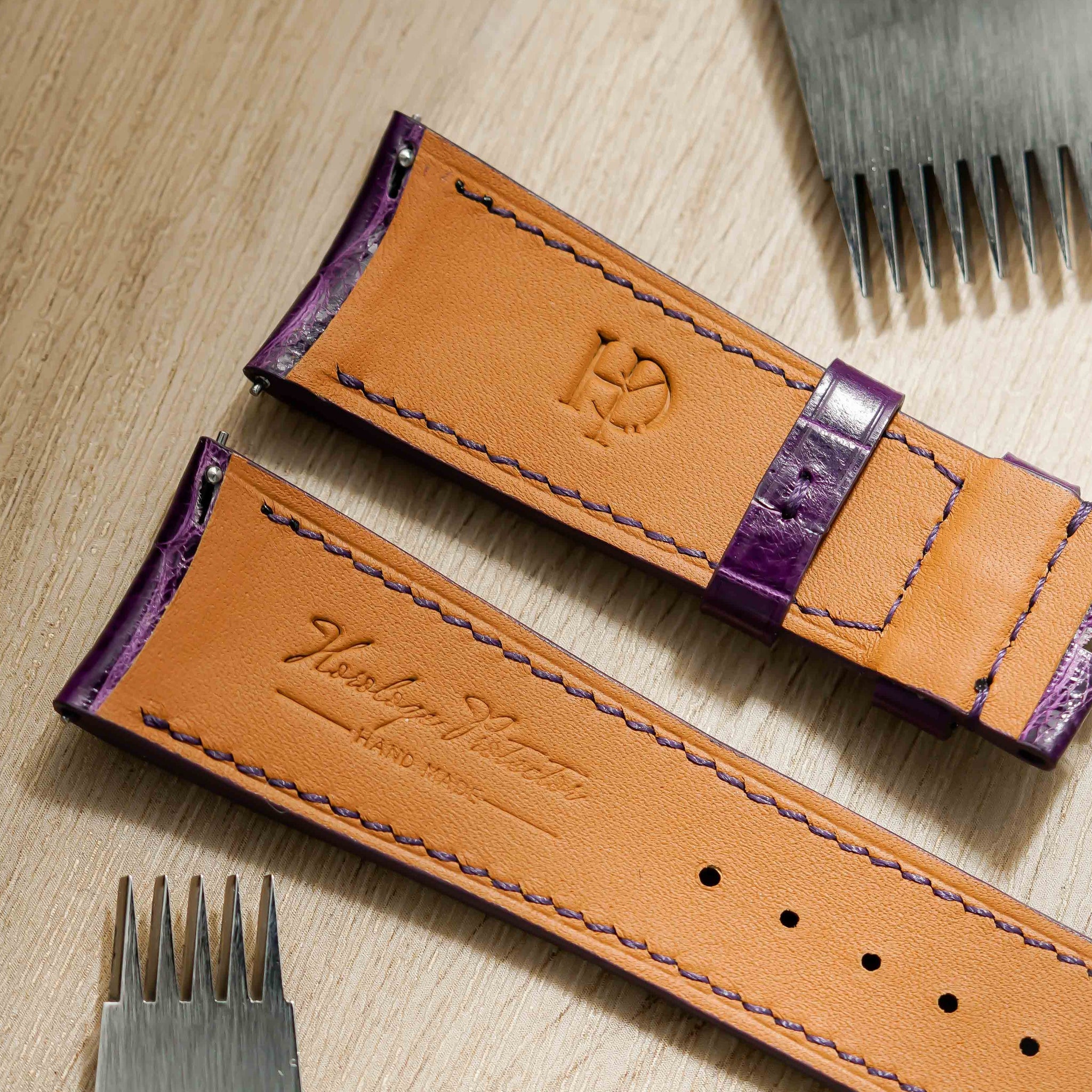 Hand made alligator strap in purple for M.A.D.1