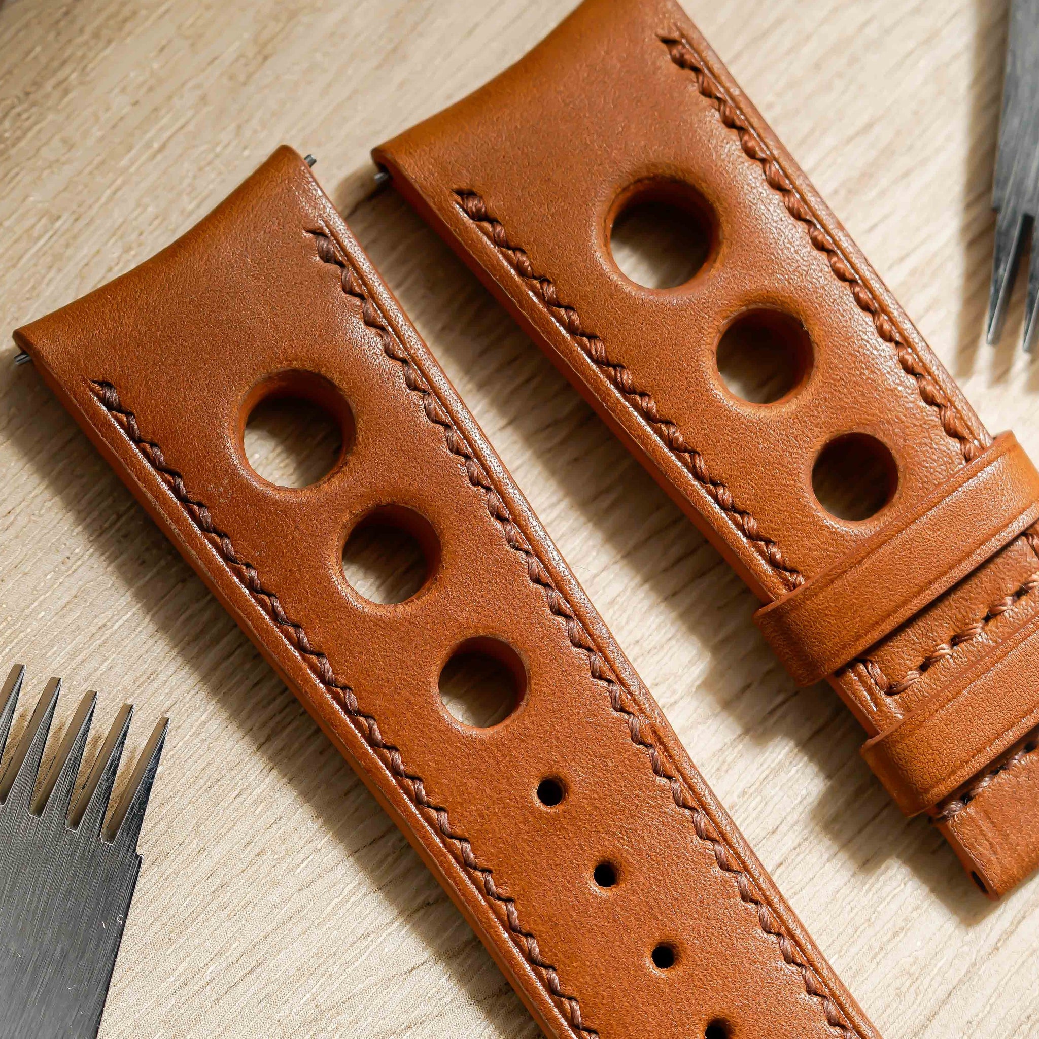 Hand made barenia leather strap in brown for M.A.D.1