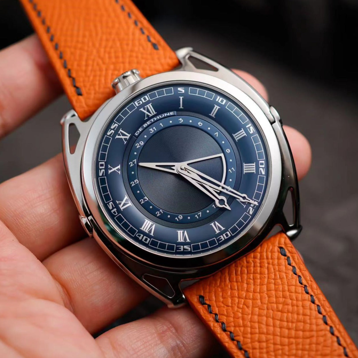 Hand made epsom leather strap in Orange for DB27