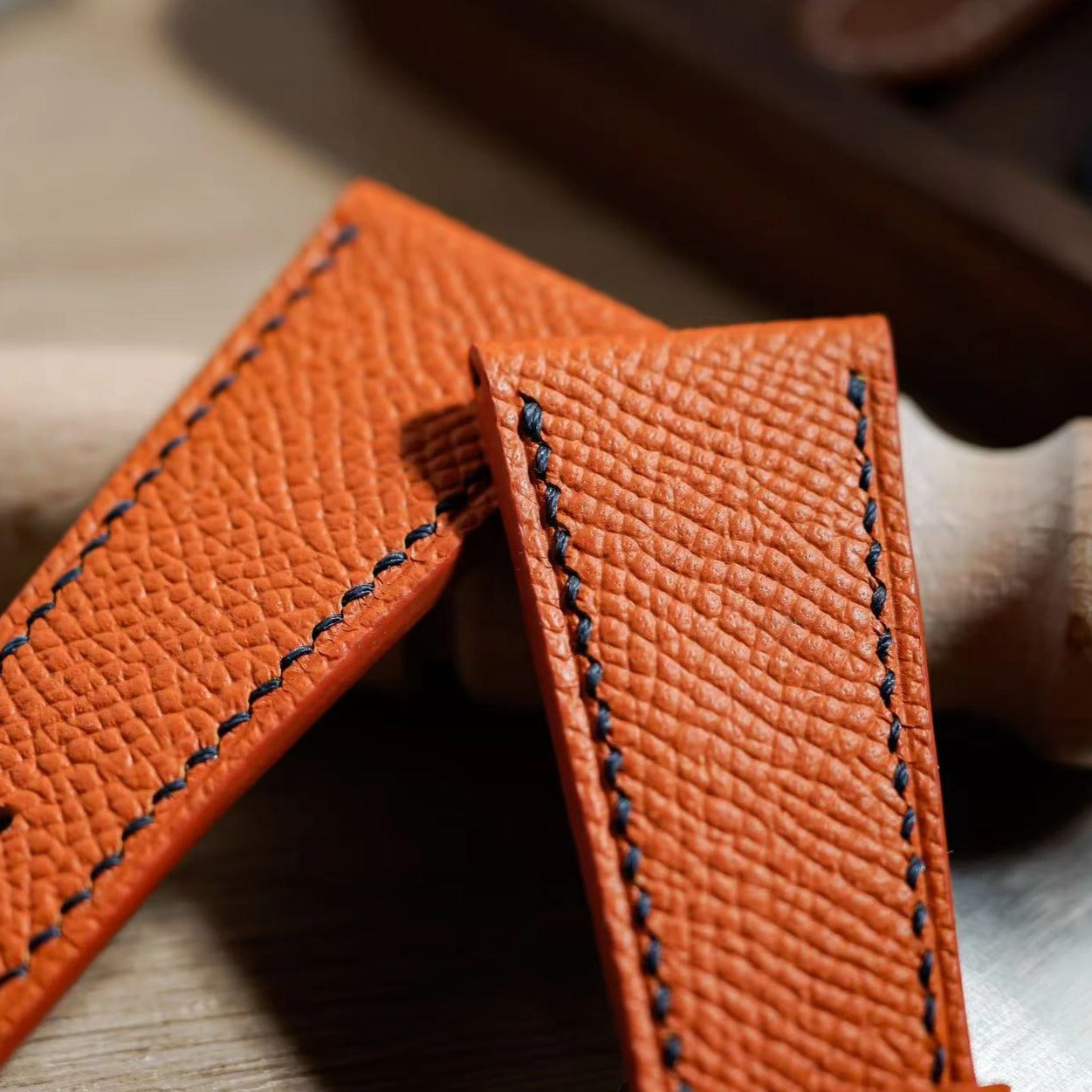 Hand made epsom leather strap in Orange for DB27