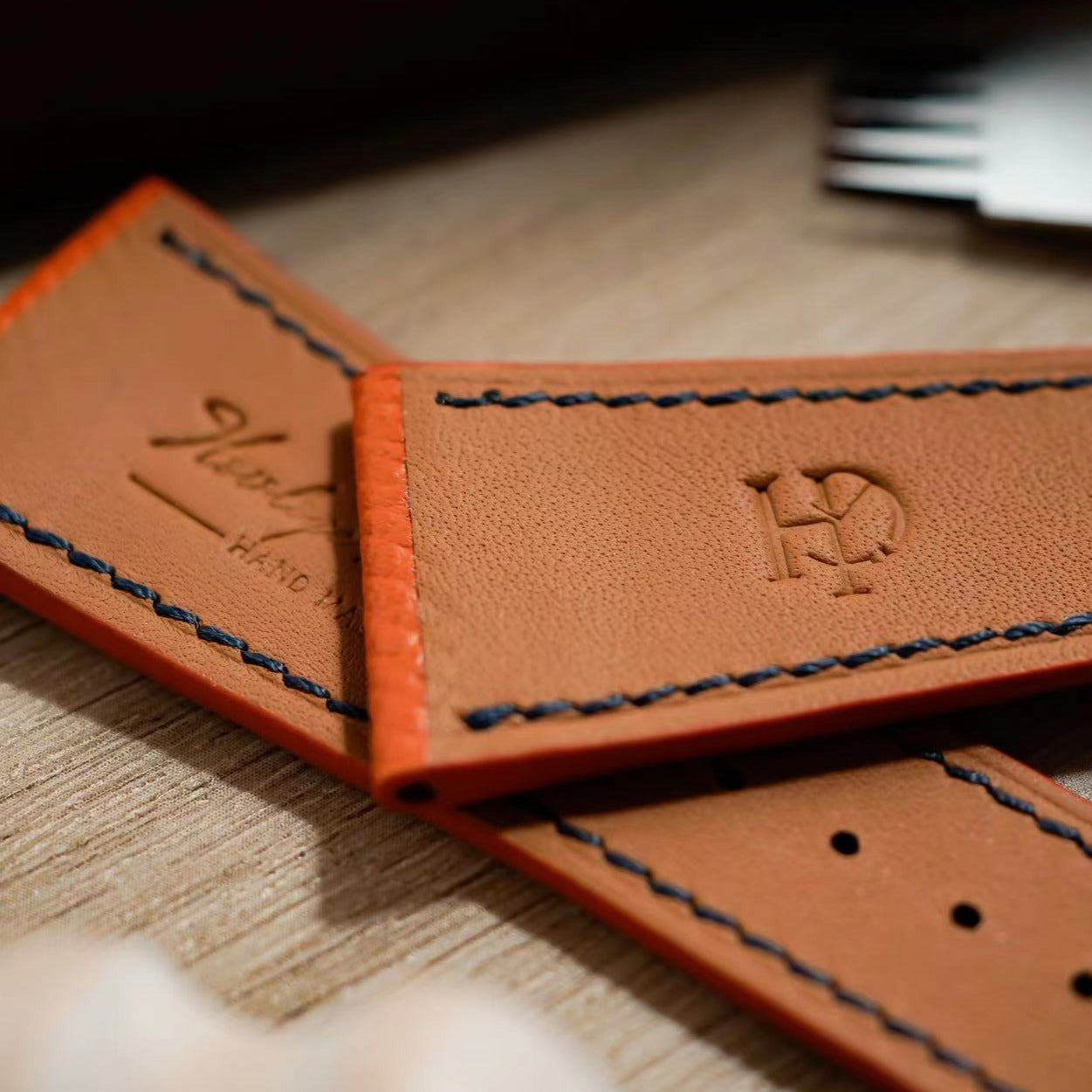 Hand made epsom leather strap in Orange for DB27